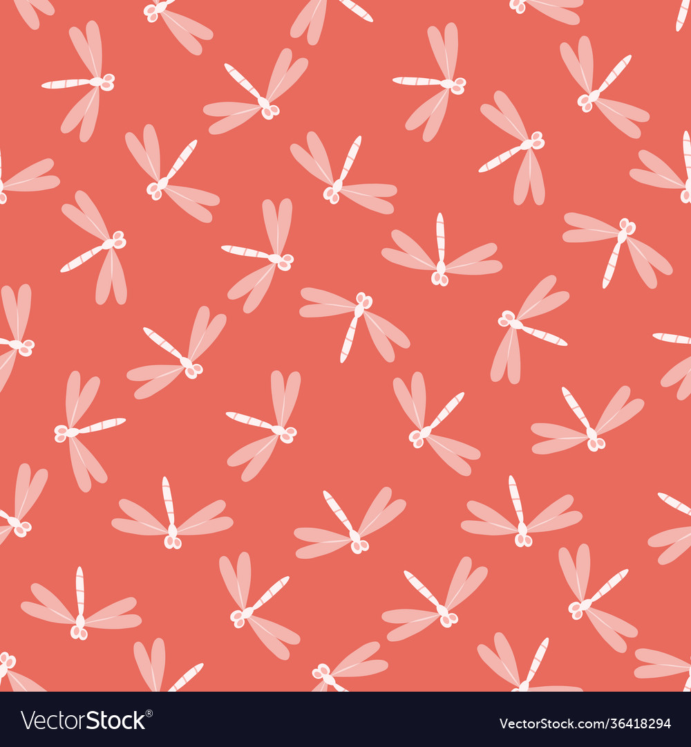 Seamless pattern with dragonfly on color Vector Image Seamless pattern with dragonfly on color