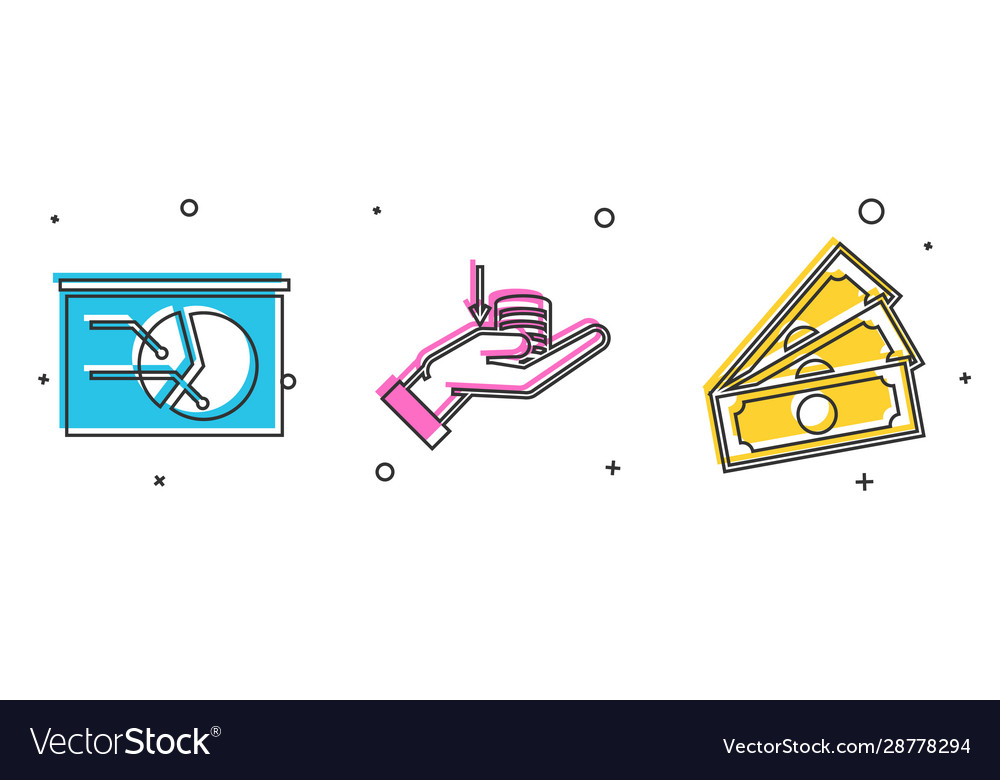 Set board with graph chart money on hand Vector Image