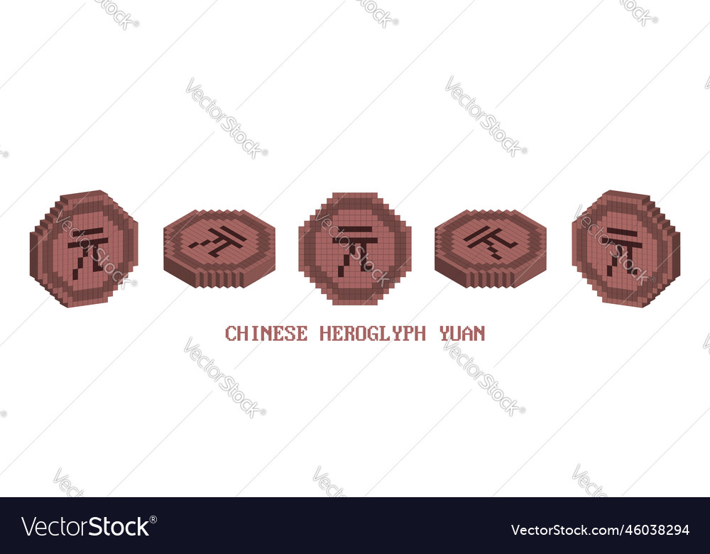 Set of 3d square coins made pixels volumetric