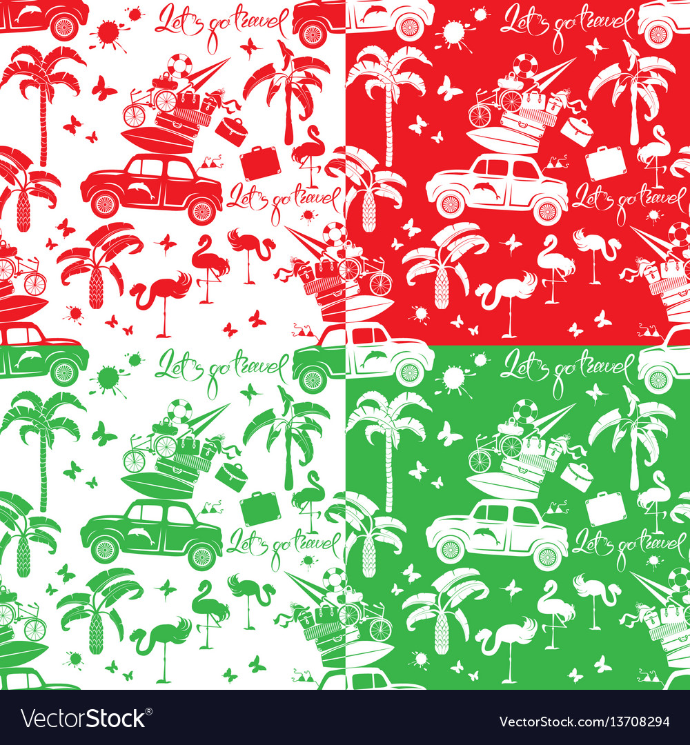 Set of seamless patterns with small retro travel vector image Set of seamless patterns with small retro travel