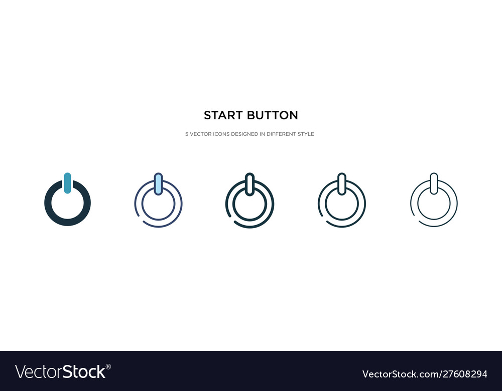 Start button icon in different style two colored vector image Start button icon in different style two colored