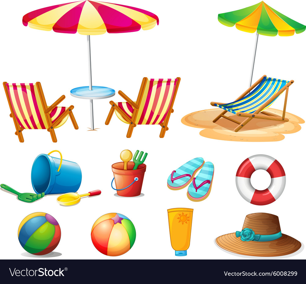 Beach objects and toys Royalty Free Vector Image