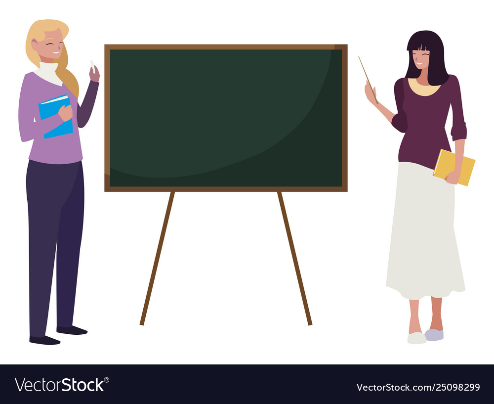 Female teachers couple with textbooks Royalty Free Vector