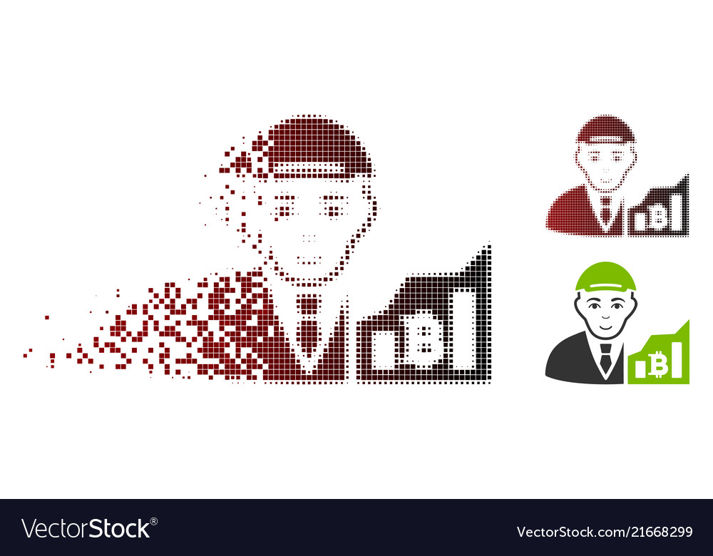 Fragmented pixel halftone bitcoin trader icon