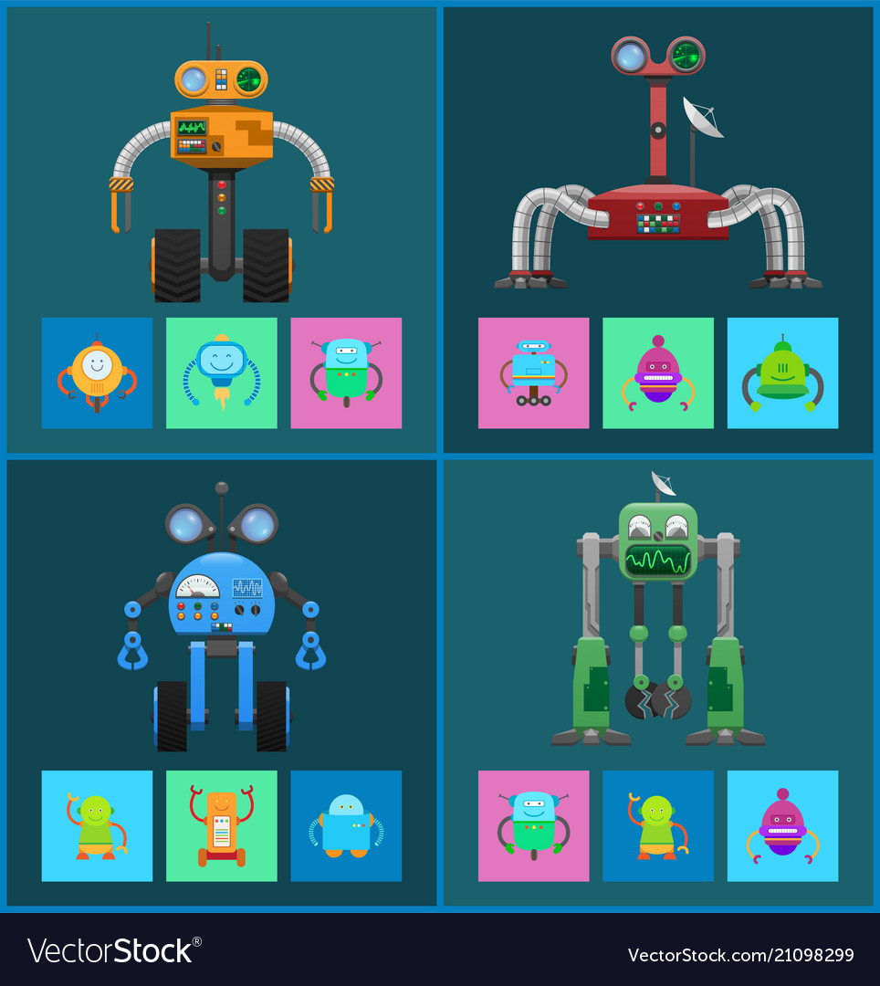 Mechanische Roboter mit Navigationssystemen vector image Mechanische Roboter mit Navigationssystemen