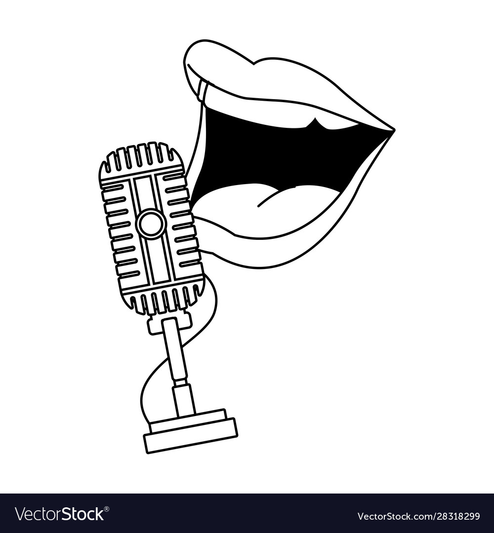 Retro microphone and comedian mouth icon flat