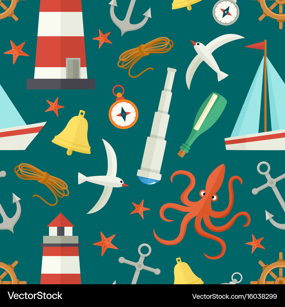 Seamless pattern with cartoon nautical elements Vector Image