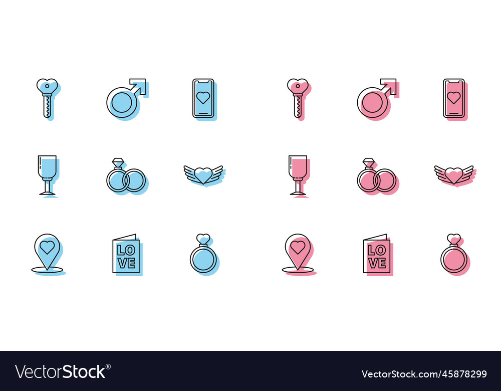 Set Line Map Pointer mit Herz-Valbinen Tag vector image Set Line Map Pointer mit Herz-Valbinen Tag