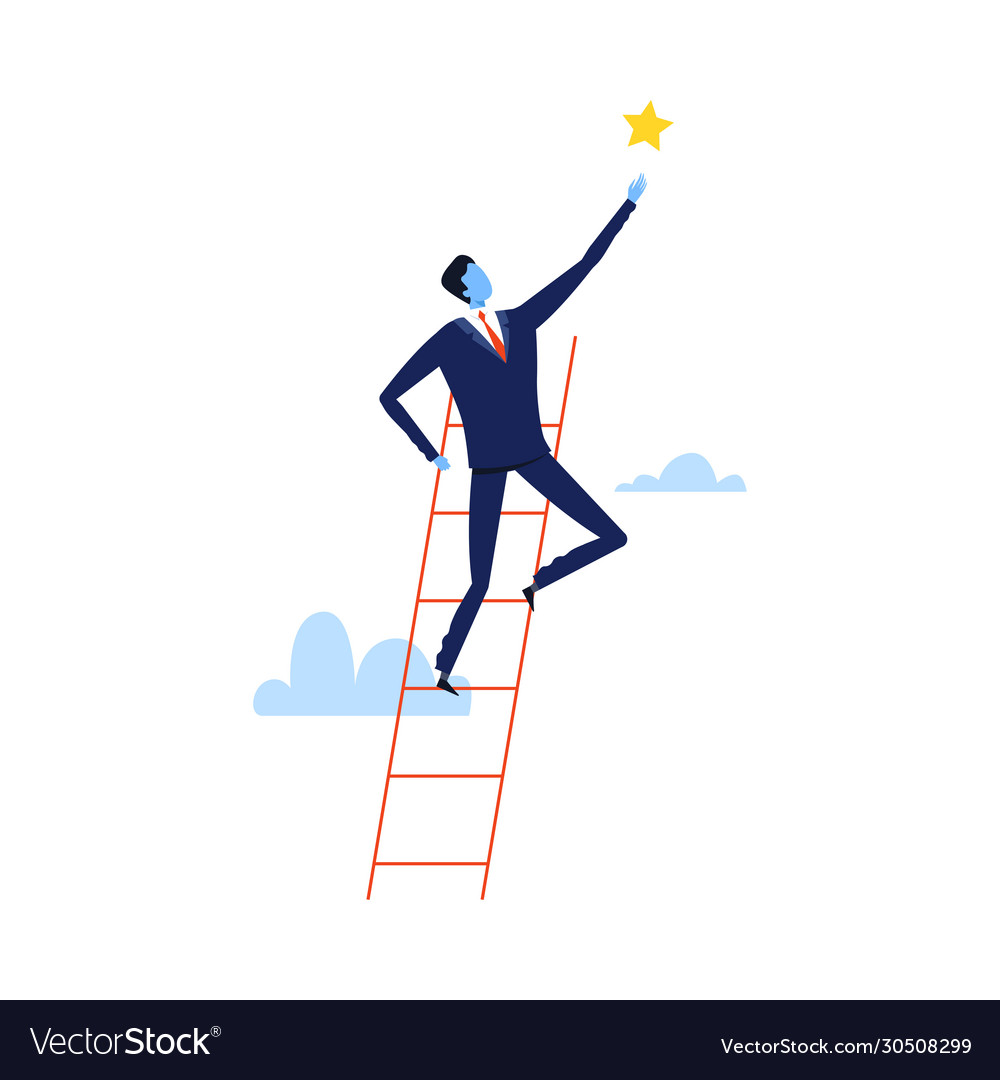 Successful businessman climbing career ladder