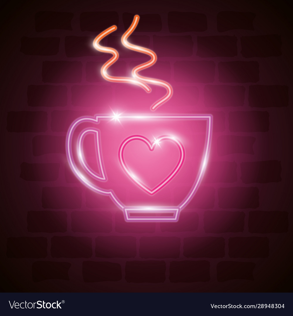 Tasse Kaffee in Neon Licht Valentinstag