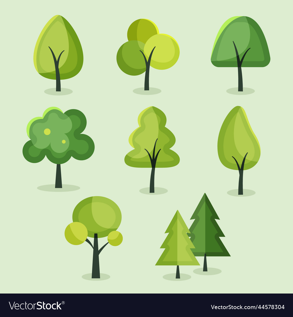 Flat design type trees set