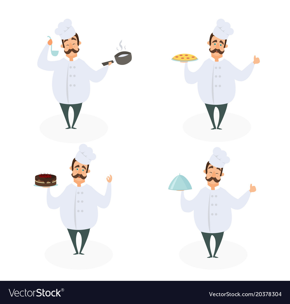 Funny characters of chef in action poses