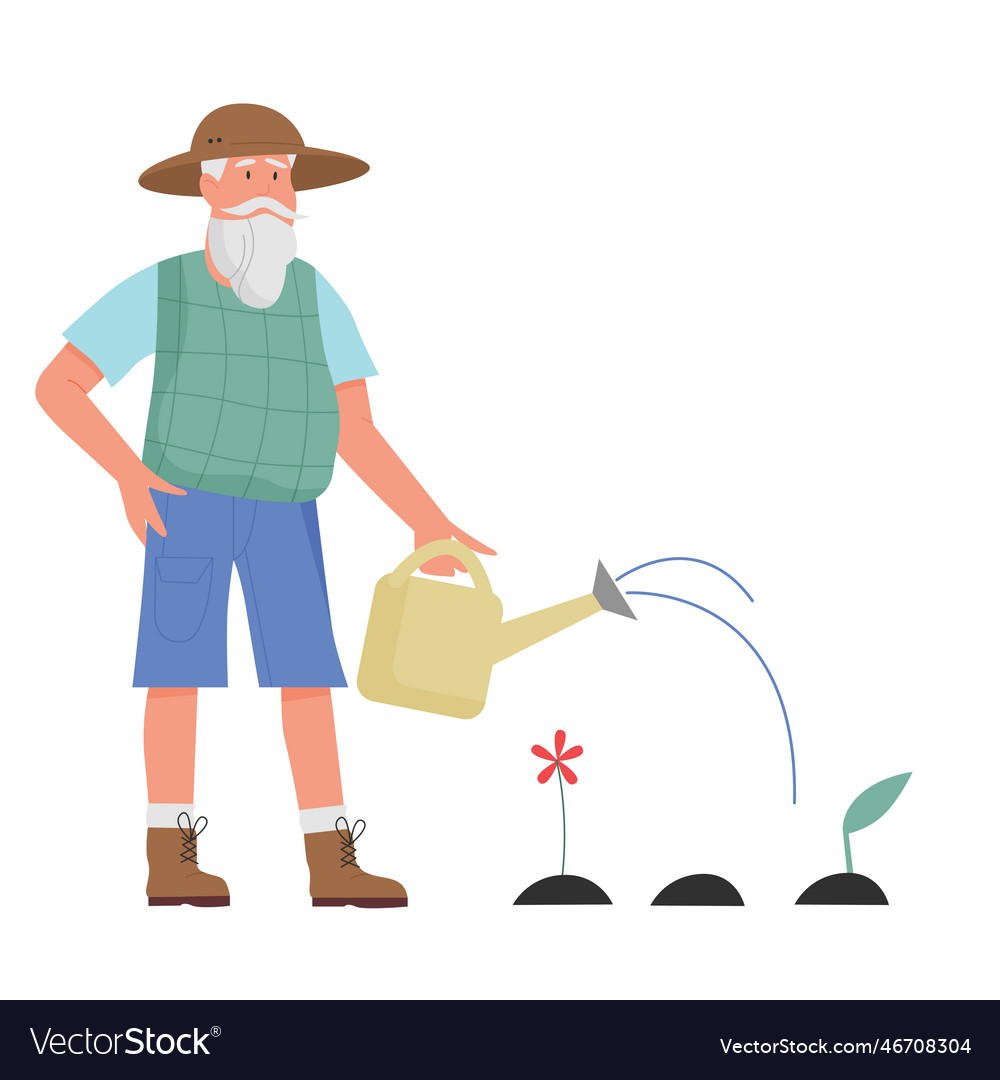 Gardener man watering flowers