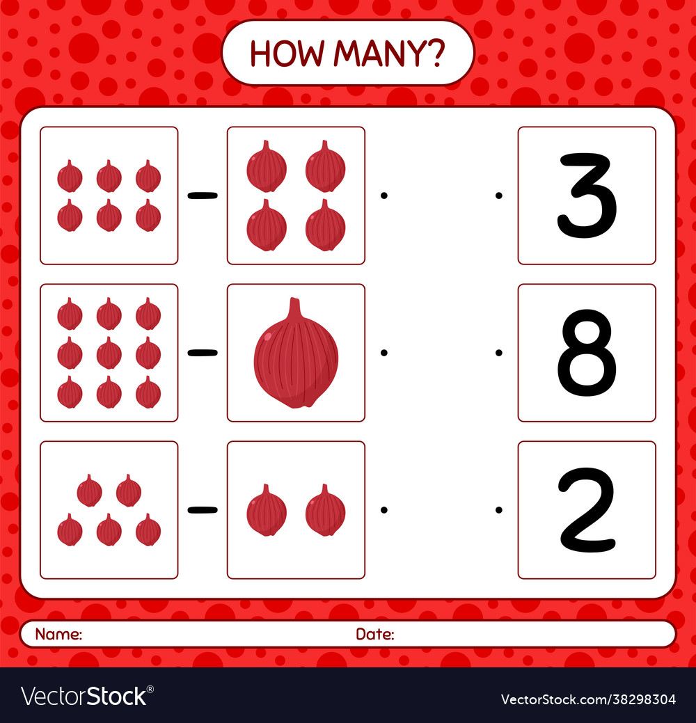 How many counting game with onion worksheet vector image How many counting game with onion worksheet