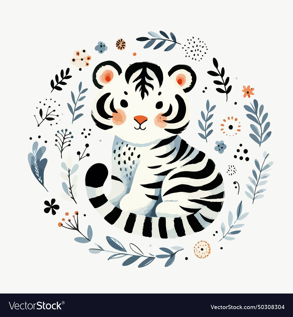 Kinder Aquarell mit niedlichen Baby Tiger vector image Kinder Aquarell mit niedlichen Baby Tiger