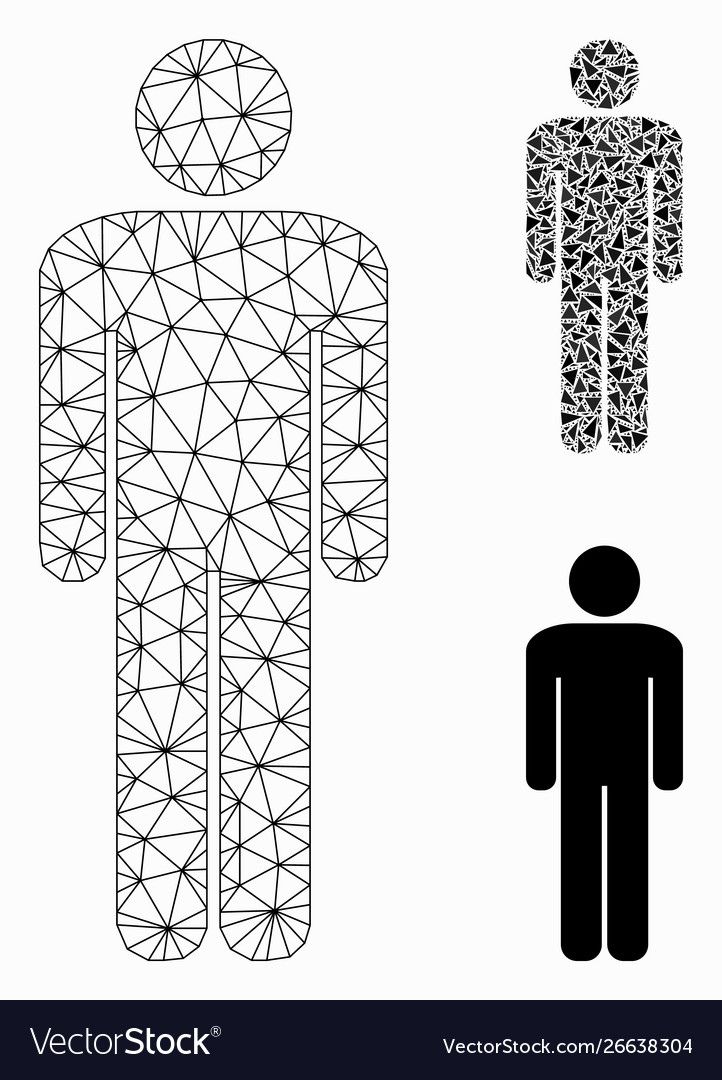 Man mesh 2d model and triangle mosaic icon vector image Man mesh 2d model and triangle mosaic icon
