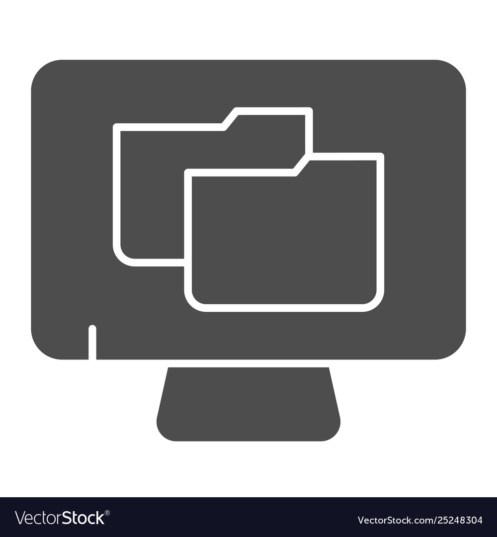 Monitor with folder solid icon file on pc