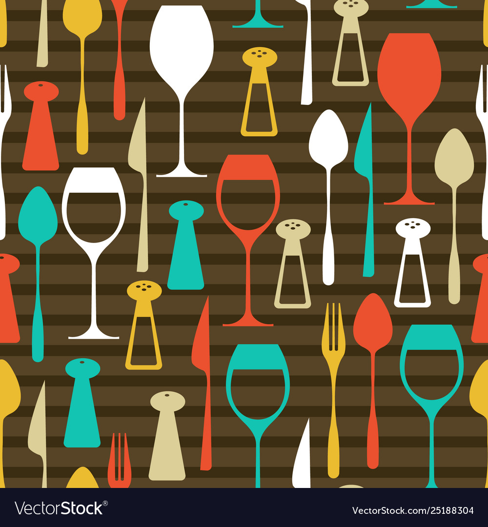 Retro dining set seamless pattern background