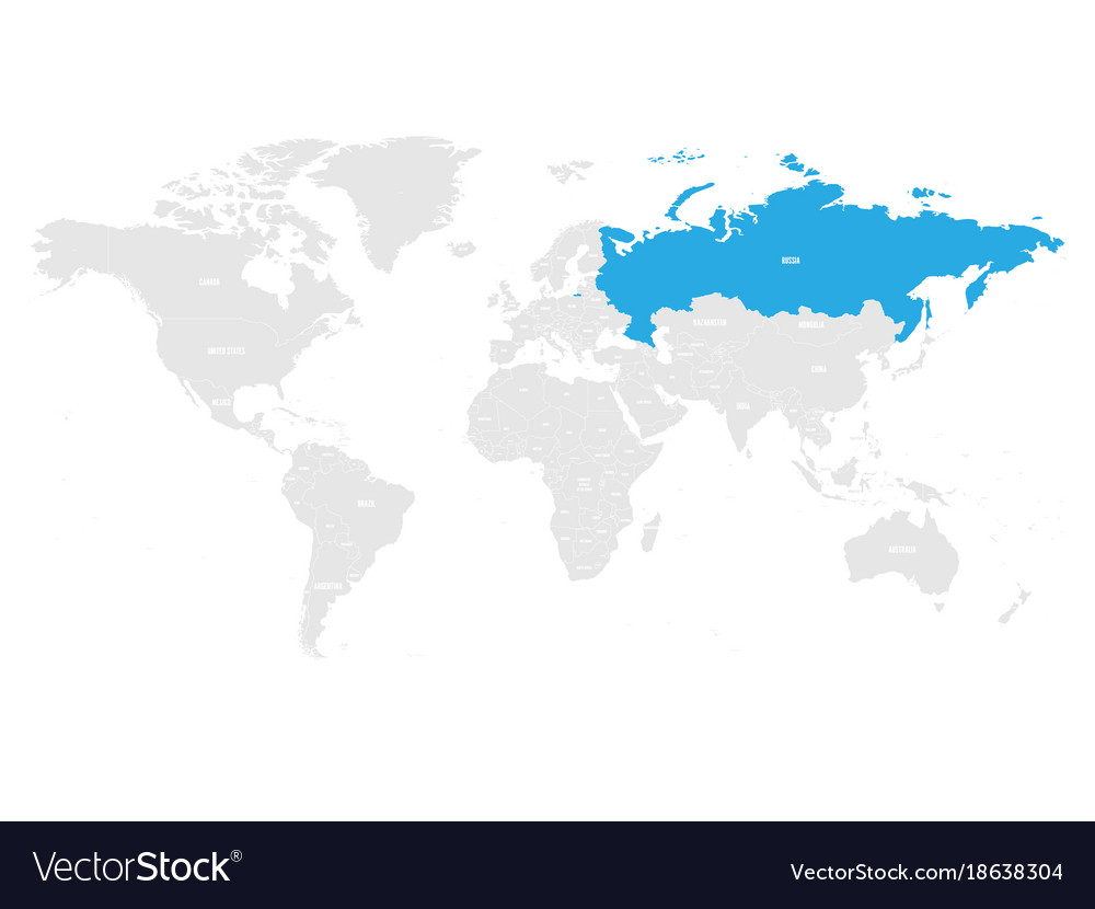 Russia marked by blue in grey world political map Vector Image