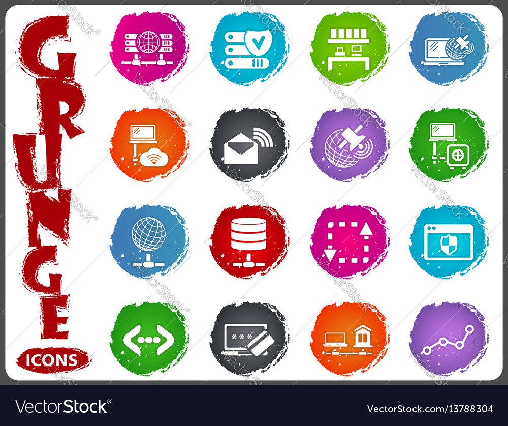 Server network icons set in grunge style