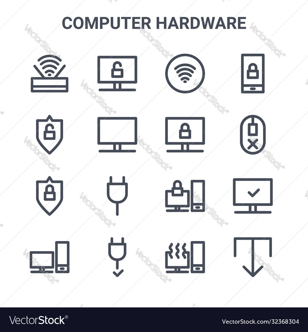 Set 16 computer hardware concept line icons