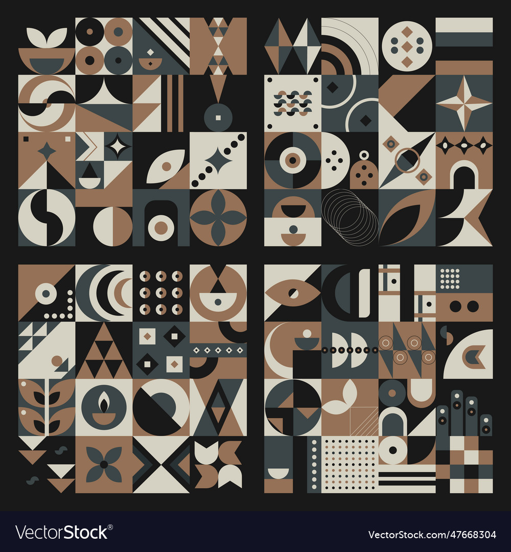 Set abstract geometric pattern design in retro