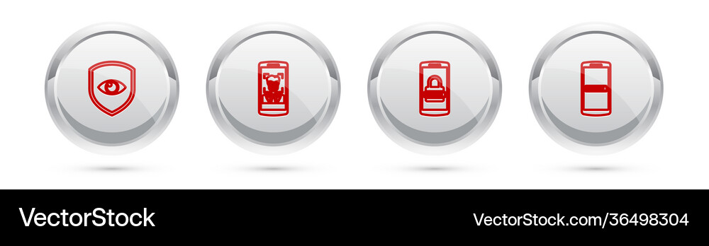 Set line shield and eye mobile face recognition Vector Image