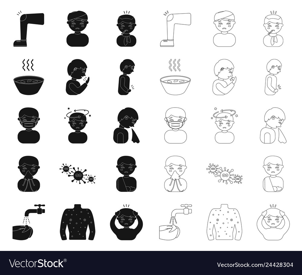 Sick man blackoutline icons in set collection