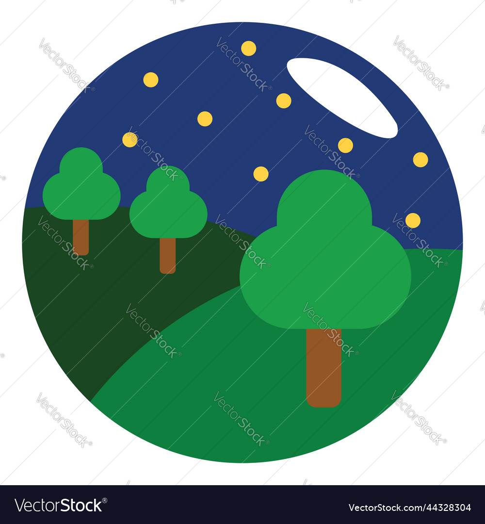 Trees in the field at night on a white background