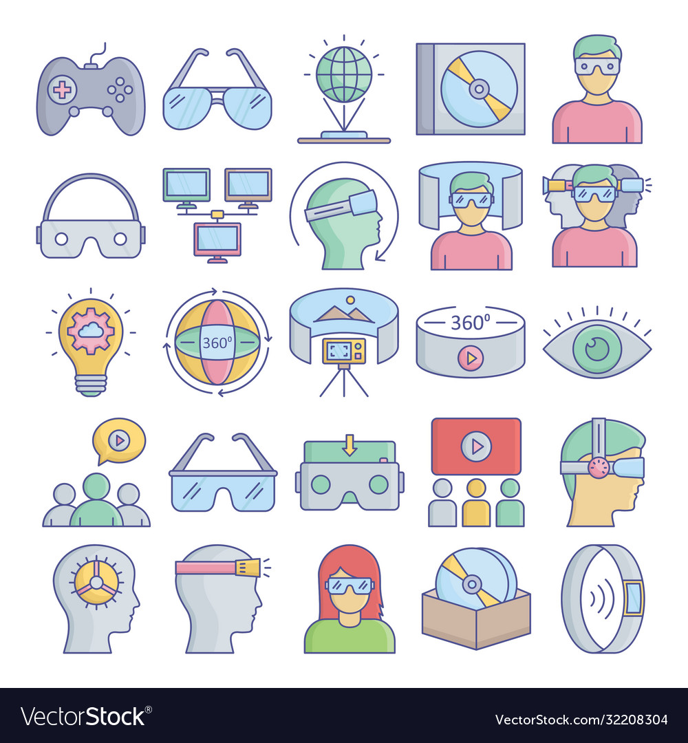 Virtual reality icons set every single ico vector image Virtual reality icons set every single ico