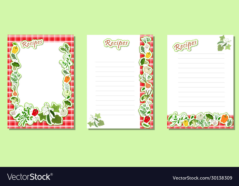 A set sheets for recording menus diet vector image A set sheets for recording menus diet