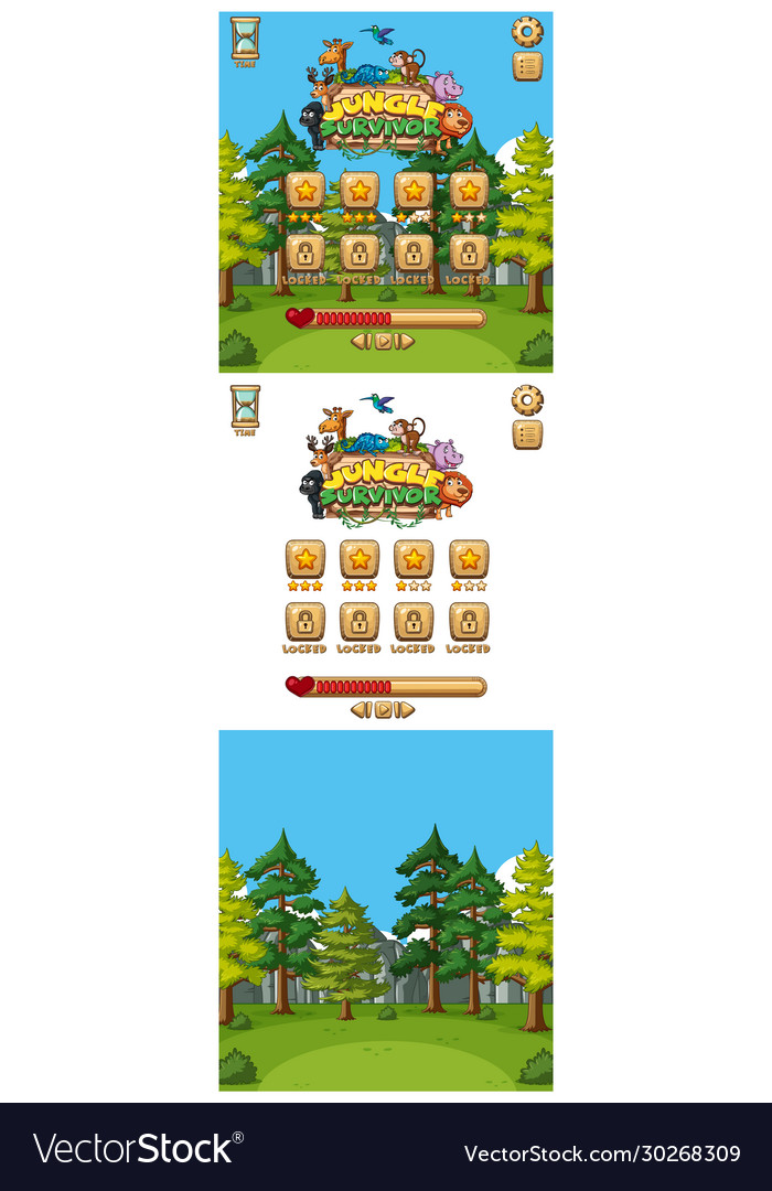 Hintergrunddesign für Computerspiel mit Wald vector image Hintergrunddesign für Computerspiel mit Wald