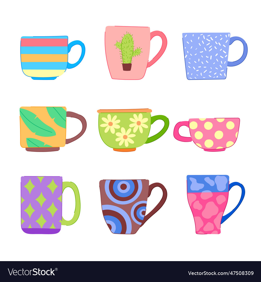 Cup ceramic set cartoon Vector Image Cup ceramic set cartoon