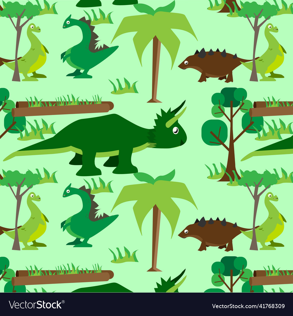 Dinosaur seamless pattern with more type vector image Dinosaur seamless pattern with more type