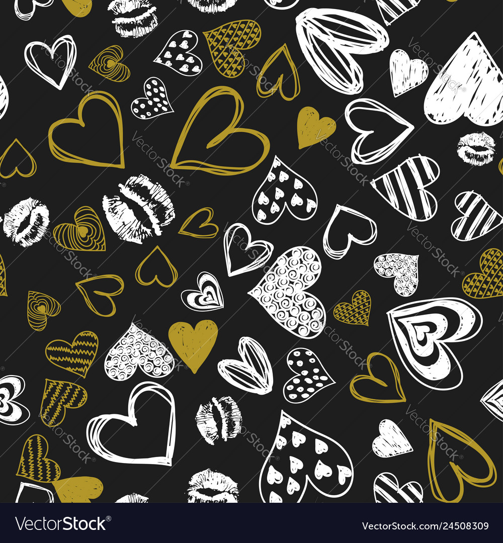 Doodle Love Heart Valentines Day Seamless Vector Image