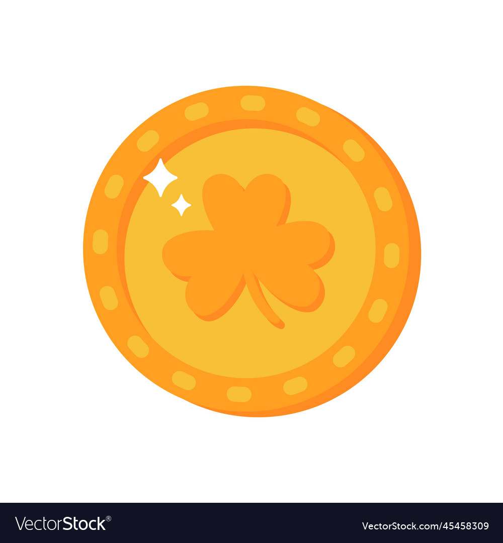 Gold coin with heart clover symbol for st Vector Image