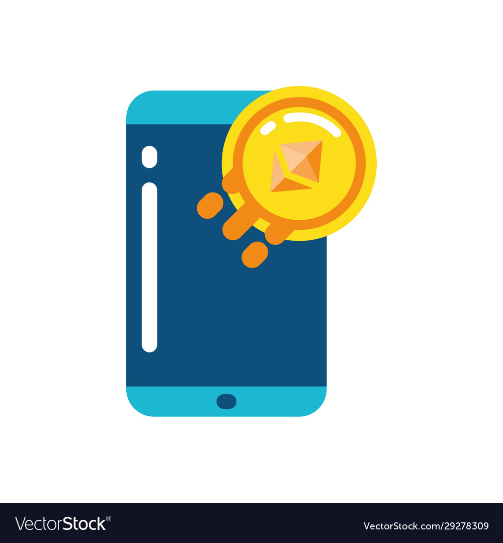 Isolated ethereum coin and smartphone