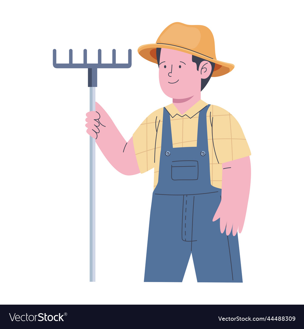 Male farmer with rake Royalty Free Vector Image