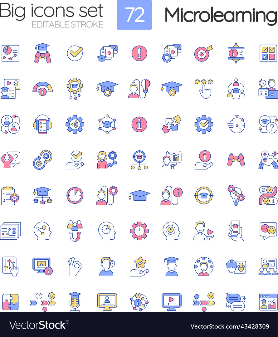 Microlearning approach rgb color icons set vector image Microlearning approach rgb color icons set
