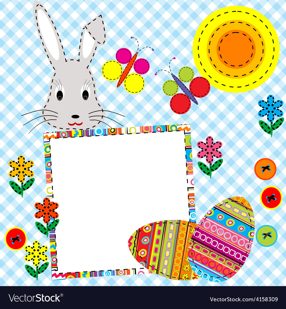 Patchwork easter card with eggs and rabbit