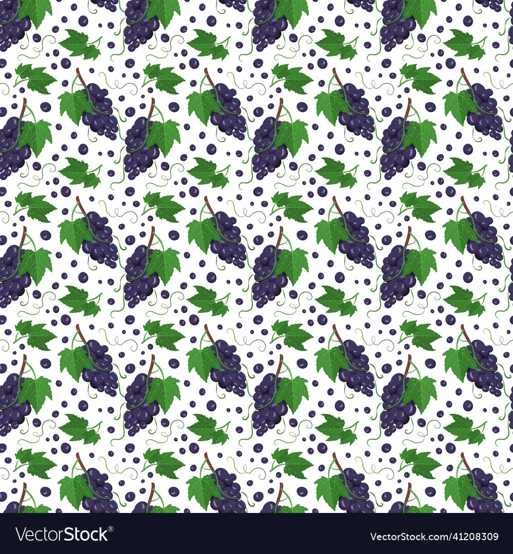 Seamless pattern with dark grapes on branches vector image Seamless pattern with dark grapes on branches
