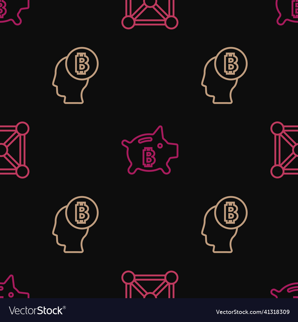 Set line blockchain technology bitcoin think vector image Set line blockchain technology bitcoin think
