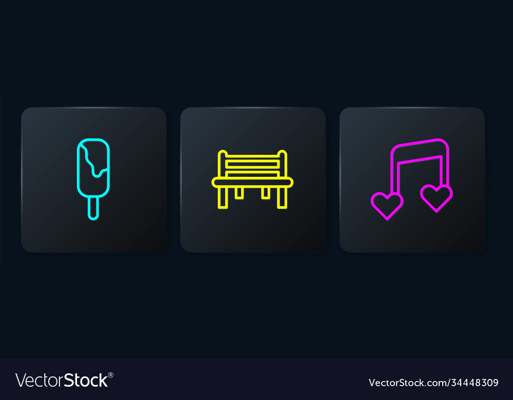 Set line ice cream music note tone with hearts