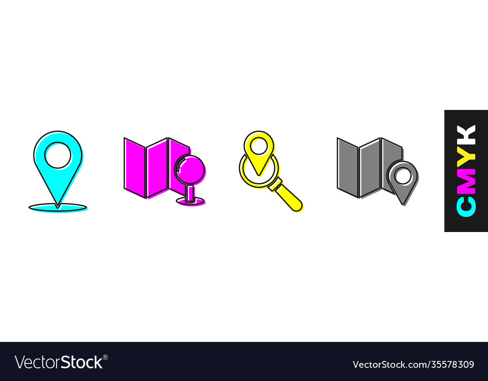 Set location folded map with push pin search vector image Set location folded map with push pin search