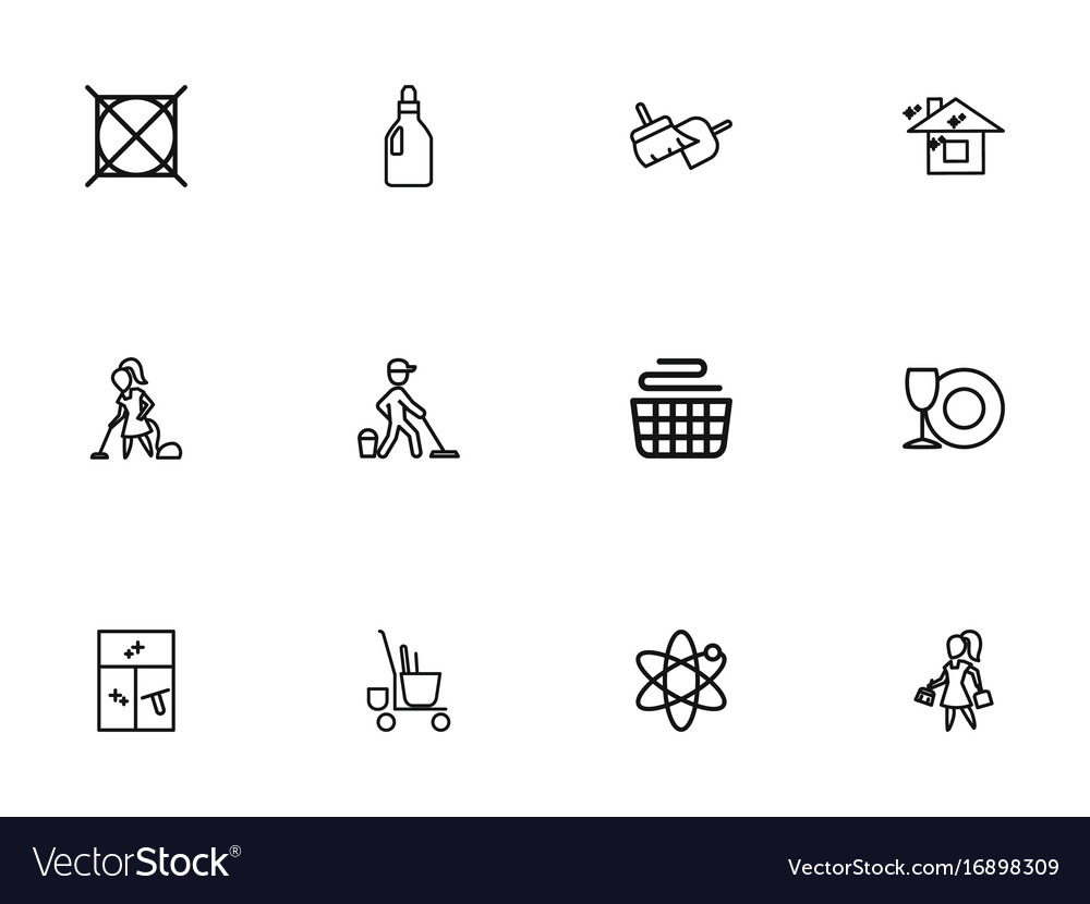 Set of 12 editable cleanup outline icons includes