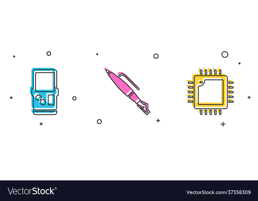 Set tetris fountain pen nib and processor vector image Set tetris fountain pen nib and processor