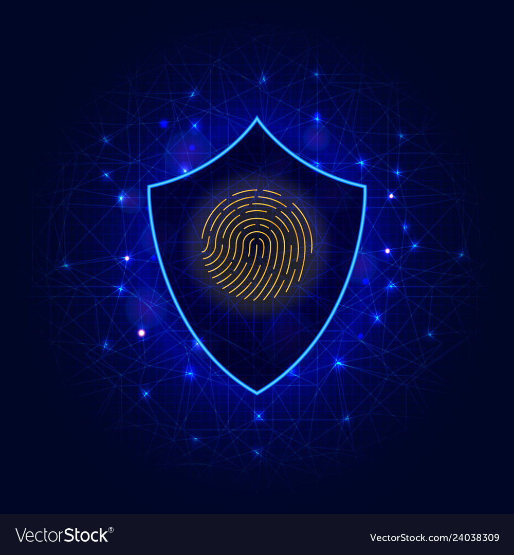 Shield with fingerprint scan on abstract vector image Shield with fingerprint scan on abstract