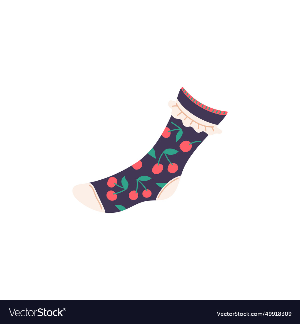 Single sock with cherry pattern and ruffle
