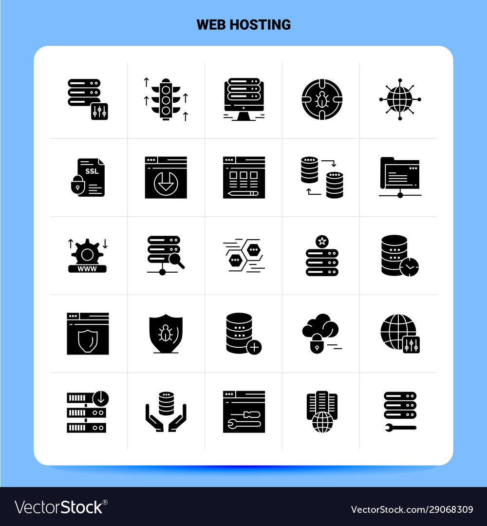 Solid 25 web hosting icon set glyph style design