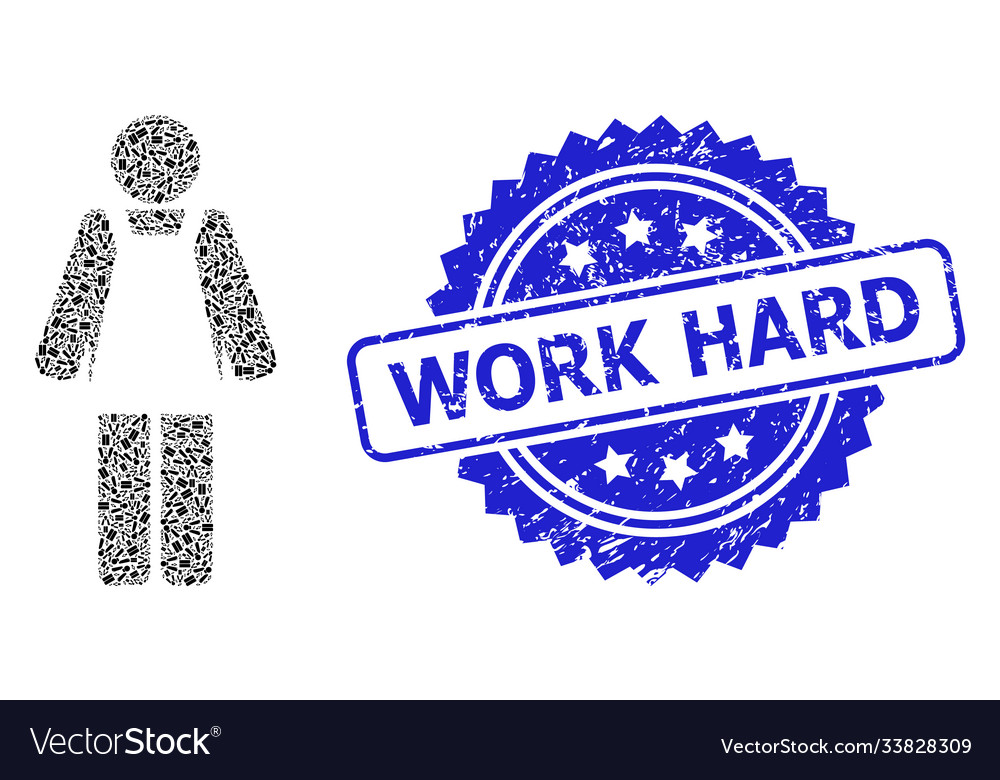 Textured work hard stamp and recursion worker Vector Image